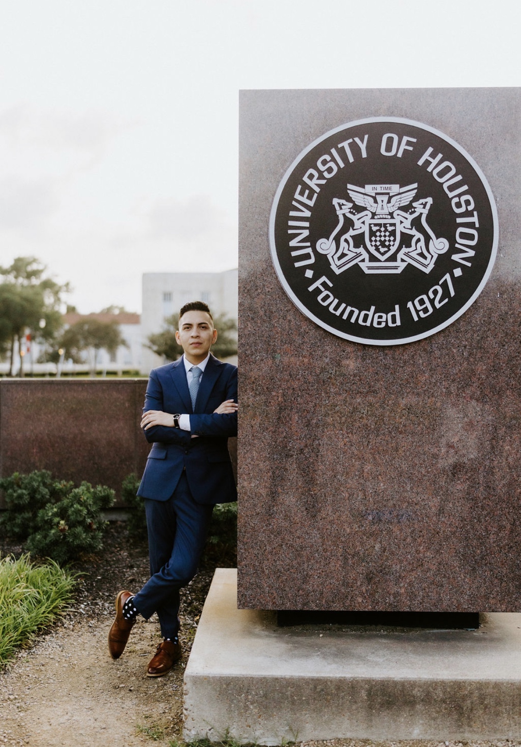 Jahaziel Jay Romero at the University of Houston monument